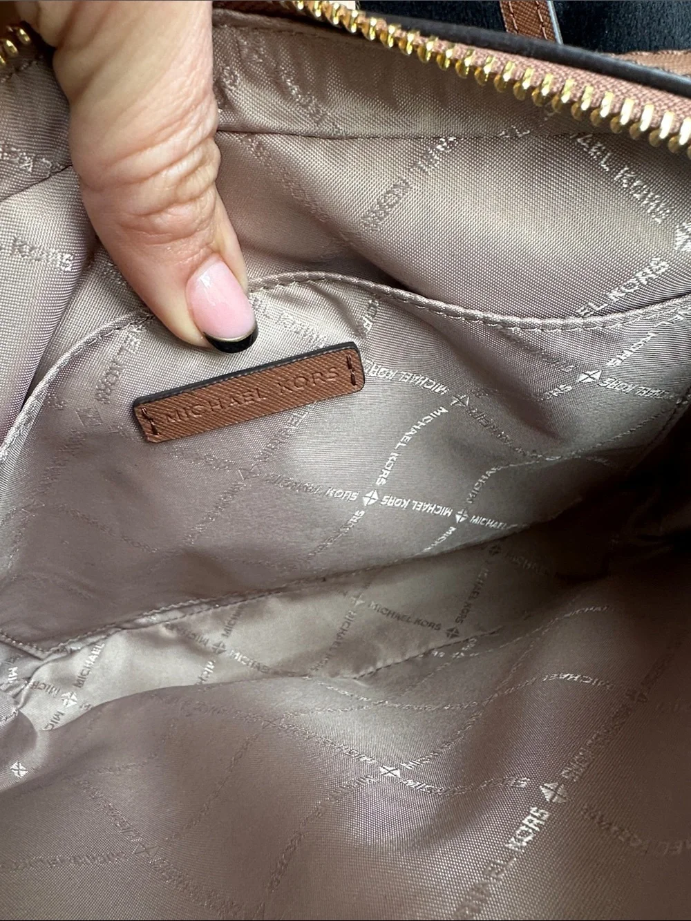 Michael Kors White Signature and Brown Leather Crossbody Bag